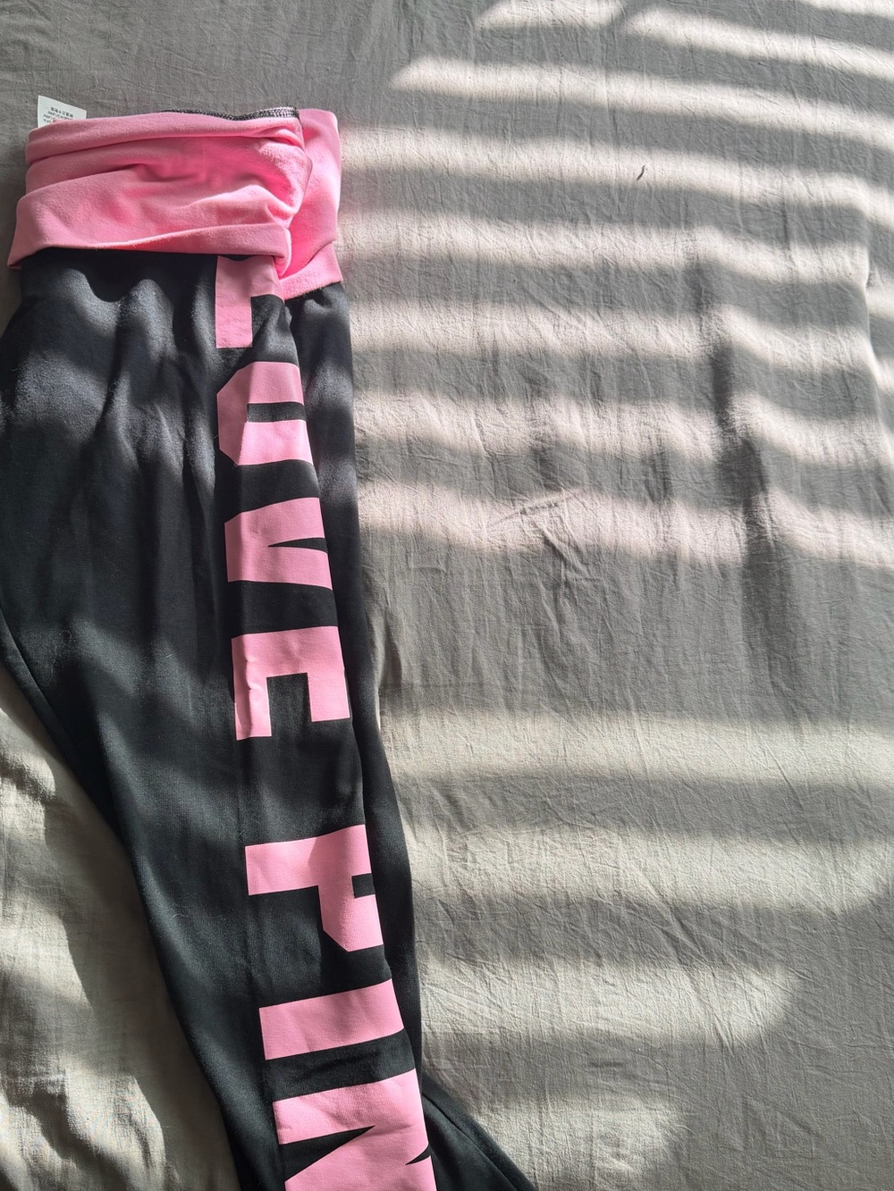 Women’s Black Leggings with Pink Fold-Over Waistband